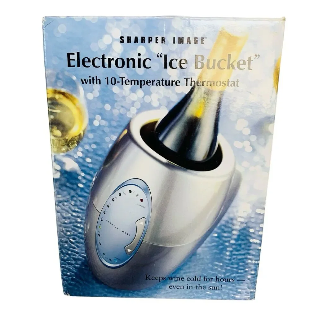Sharper Image Electronic Ice Bucket Cooler GF-201 Chills & Warms Wine Silver